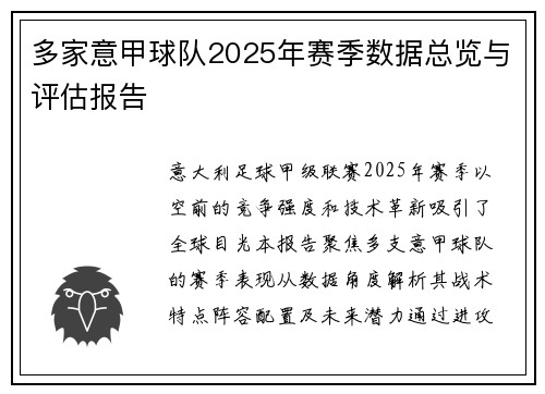 多家意甲球队2025年赛季数据总览与评估报告